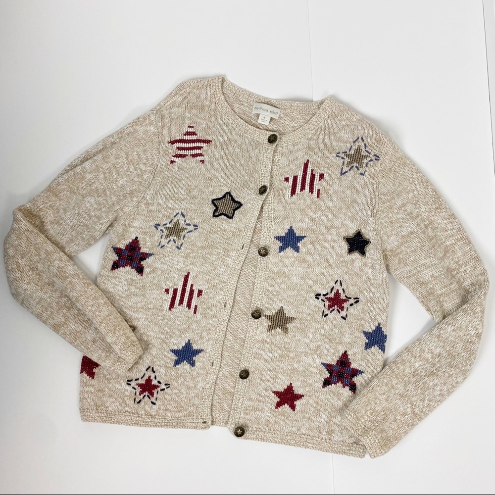 VINTAGE NORTHERN ISLES Embroidered Star Print Button-Front Cardigan Medium